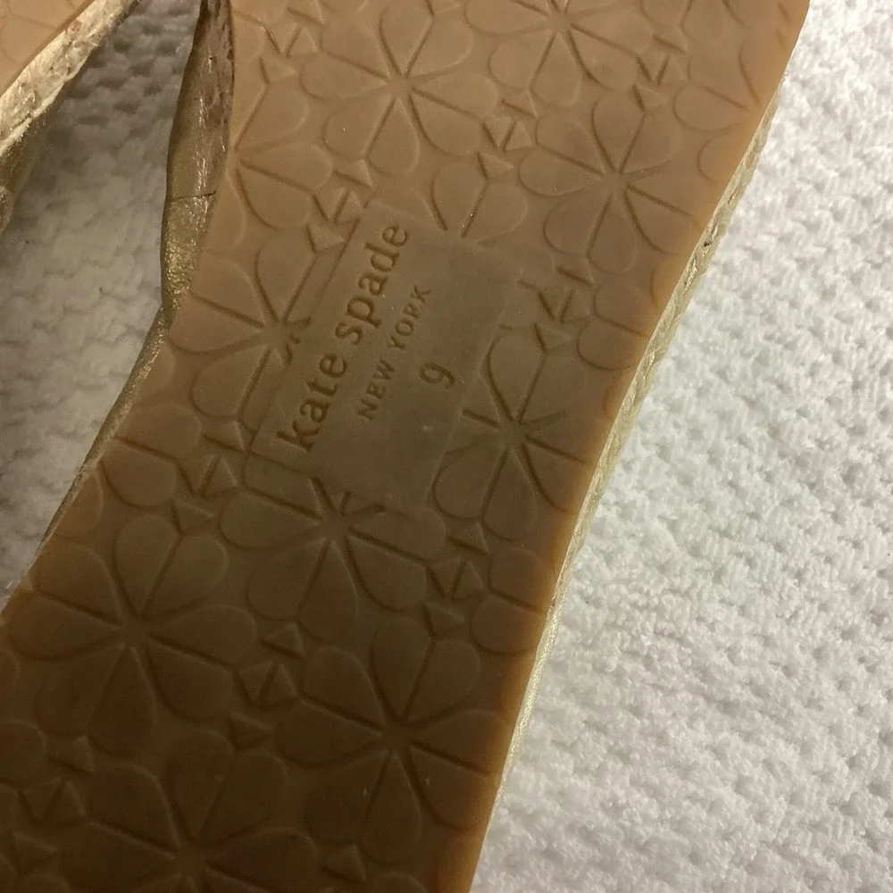 Kate‎ Spade Clubhouse Gold Espadrille Flats Flower Detail Slip On Shoes Size 9